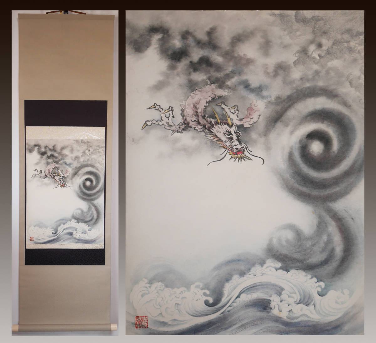 Yahoo!オークション - 【雲龍の図 リュウ】春宗 真作 紙本肉筆 日本画