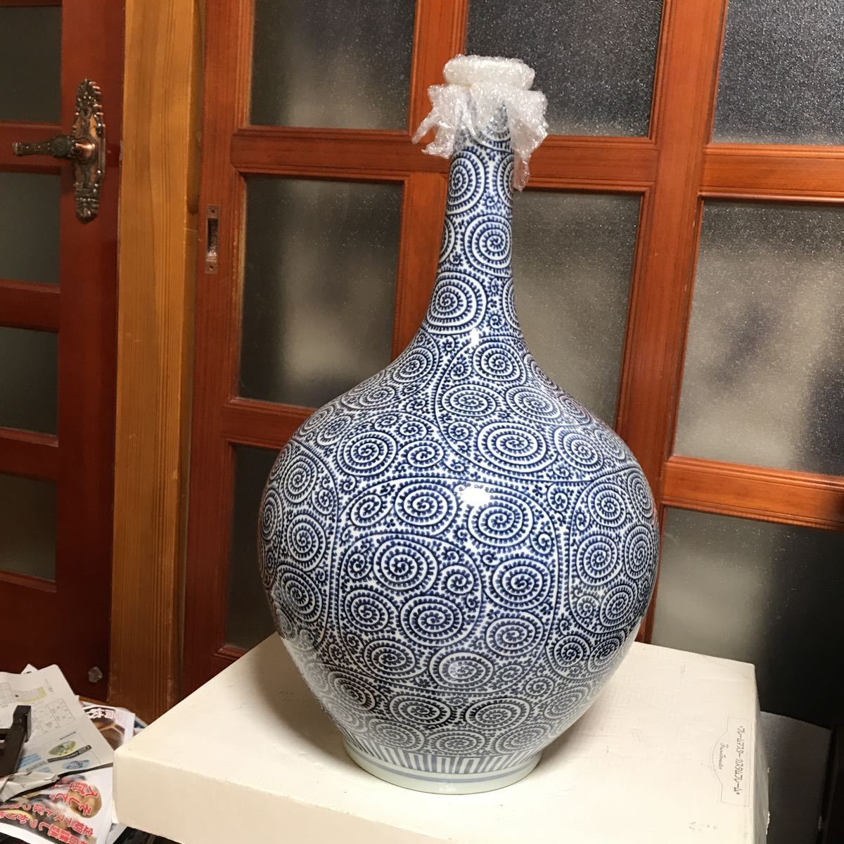 古伊万里 染付 蛸唐草模様 御神酒 徳利 2本 [B24439] 古伊万里 染付 蛸