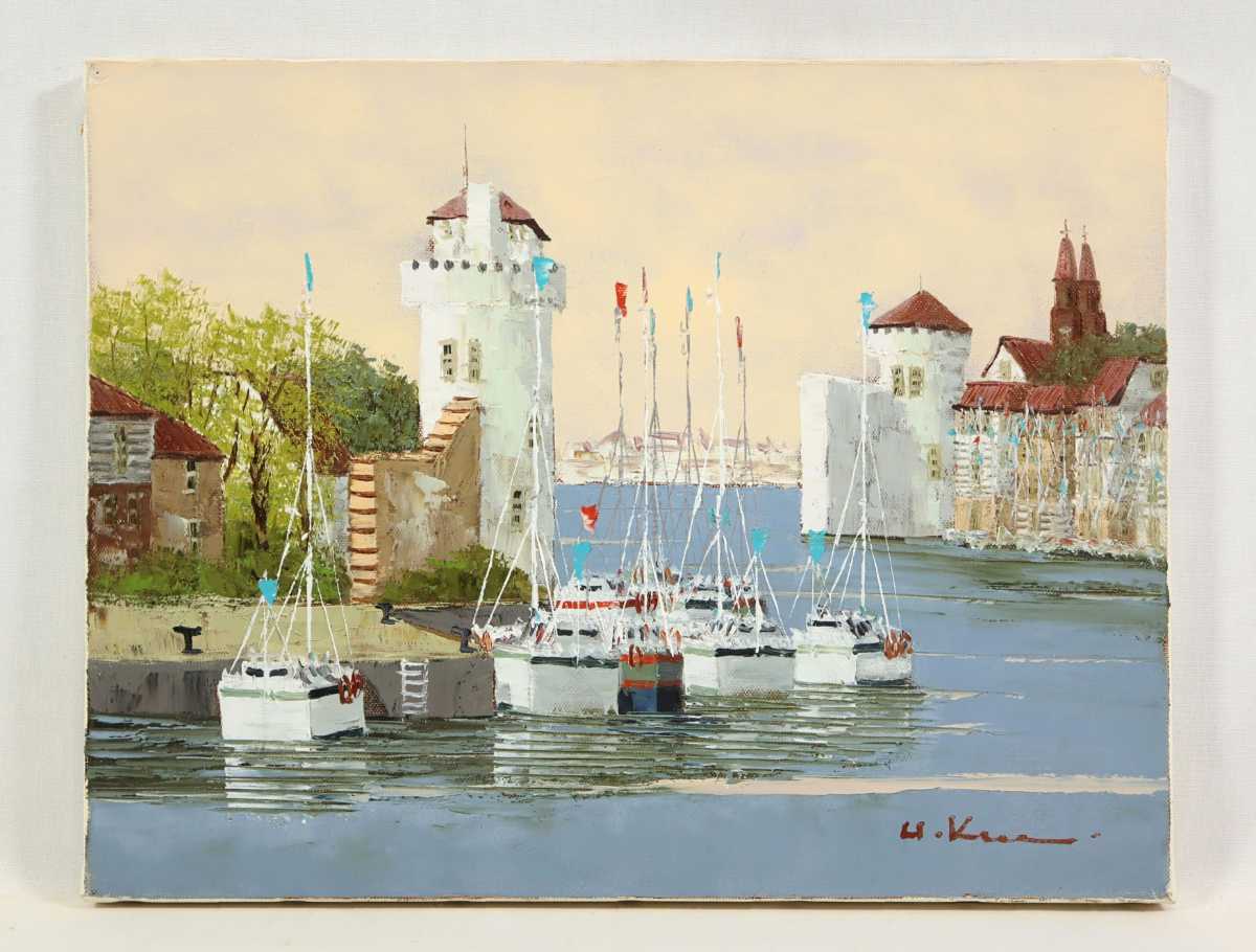 黒沢久 クロワジック港 港の風景 油彩画 フランス美術展出品 黒沢久