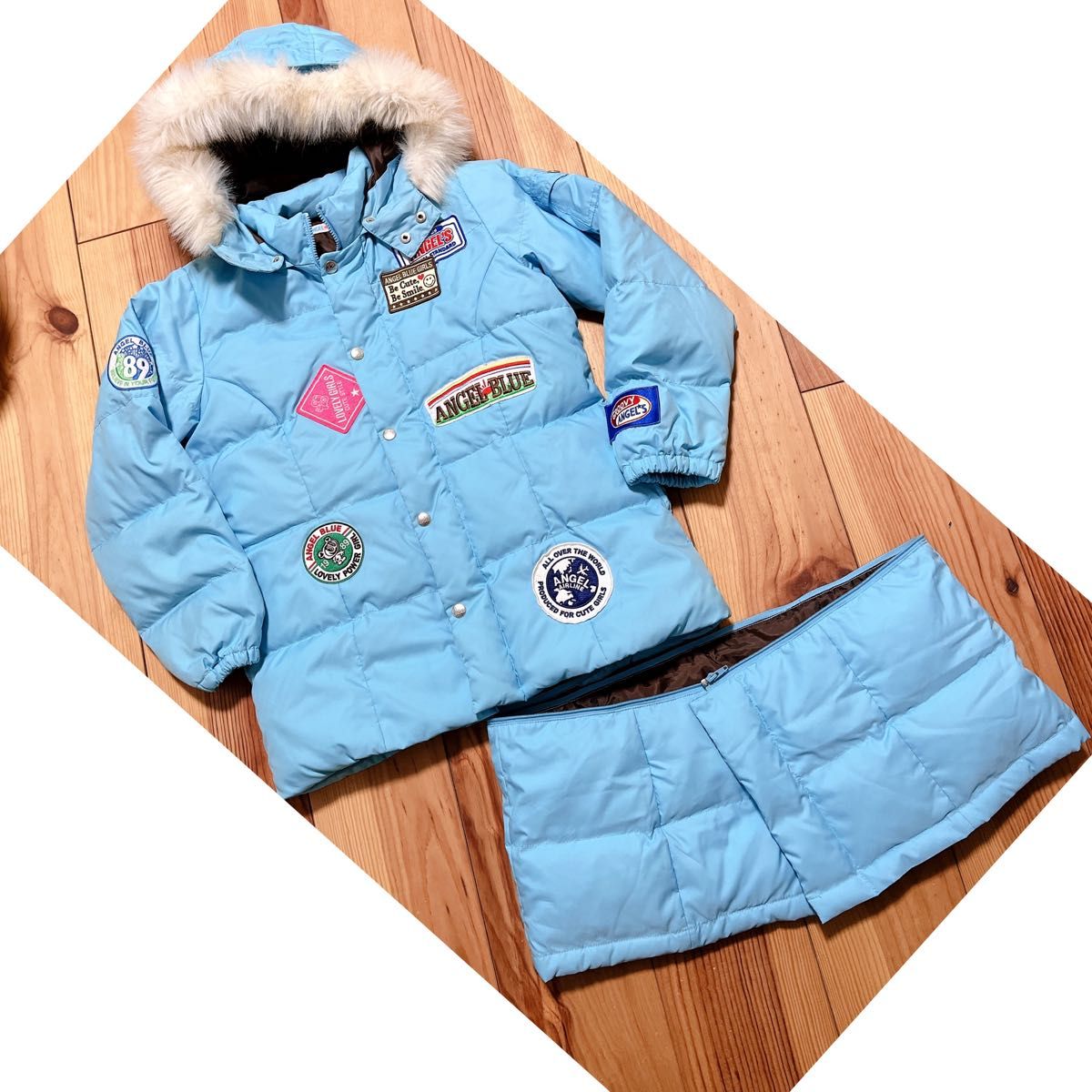 エンジェルブルー ナカムラくん 水色×ワッペン ダウン ジャケット