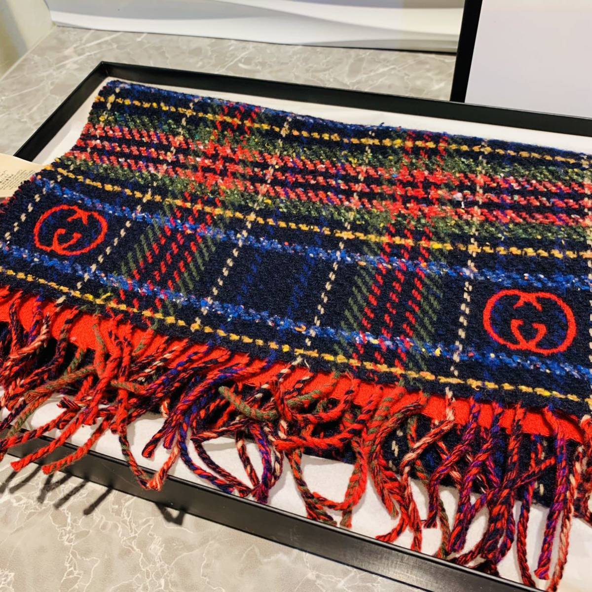 GUCCI タータンチェック マフラー ストール グッチ 赤 レッド｜Yahoo