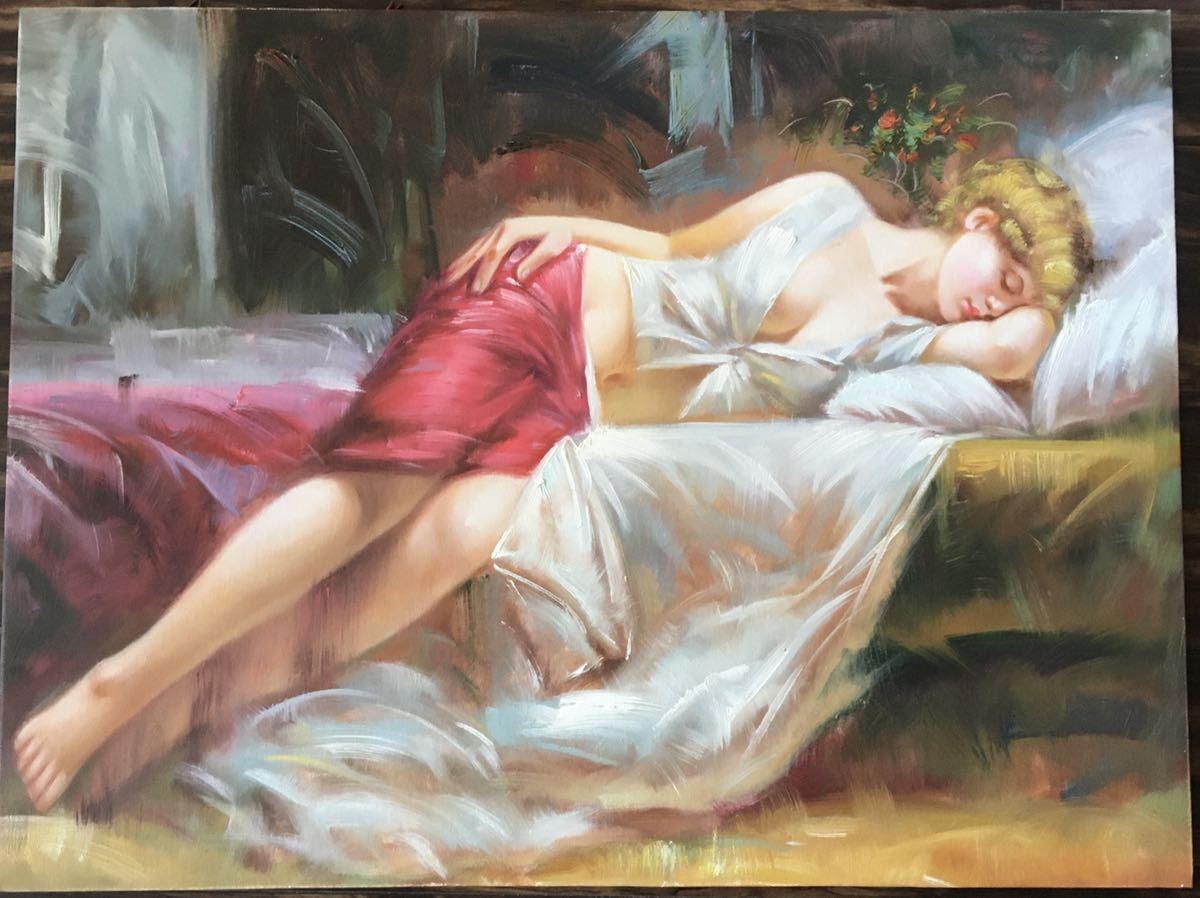 Yahoo!オークション - 秀作 手書き油絵 女性 美人画 セクシー 眠りの中