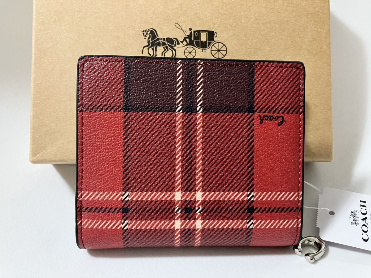 COACH コーチ 財布 二つ折り財布 レッド チェック柄 赤 黒 レディース