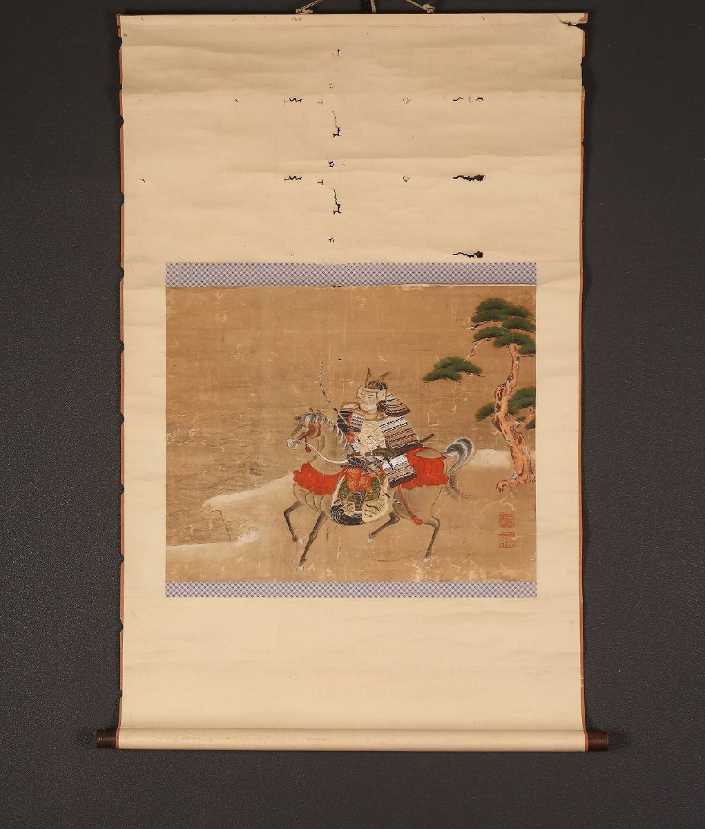 真作/望月玉泉/八幡太郎源義家図/絹表装/布袋屋掛軸HC-690