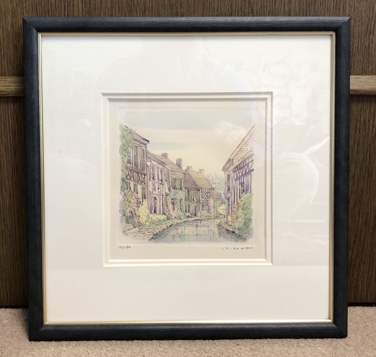 文部大臣賞作家曽根浩二セーヌ川遠望リトグラフ 2/50 46x56 銅版画