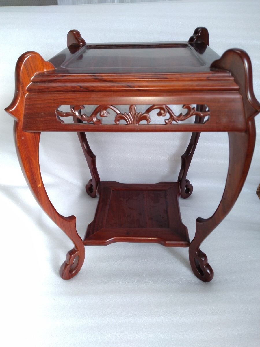 FG3/16 【旧家蔵出】中国美術 竹節細工 金糸象嵌竹之図 花台 唐木 紫檀