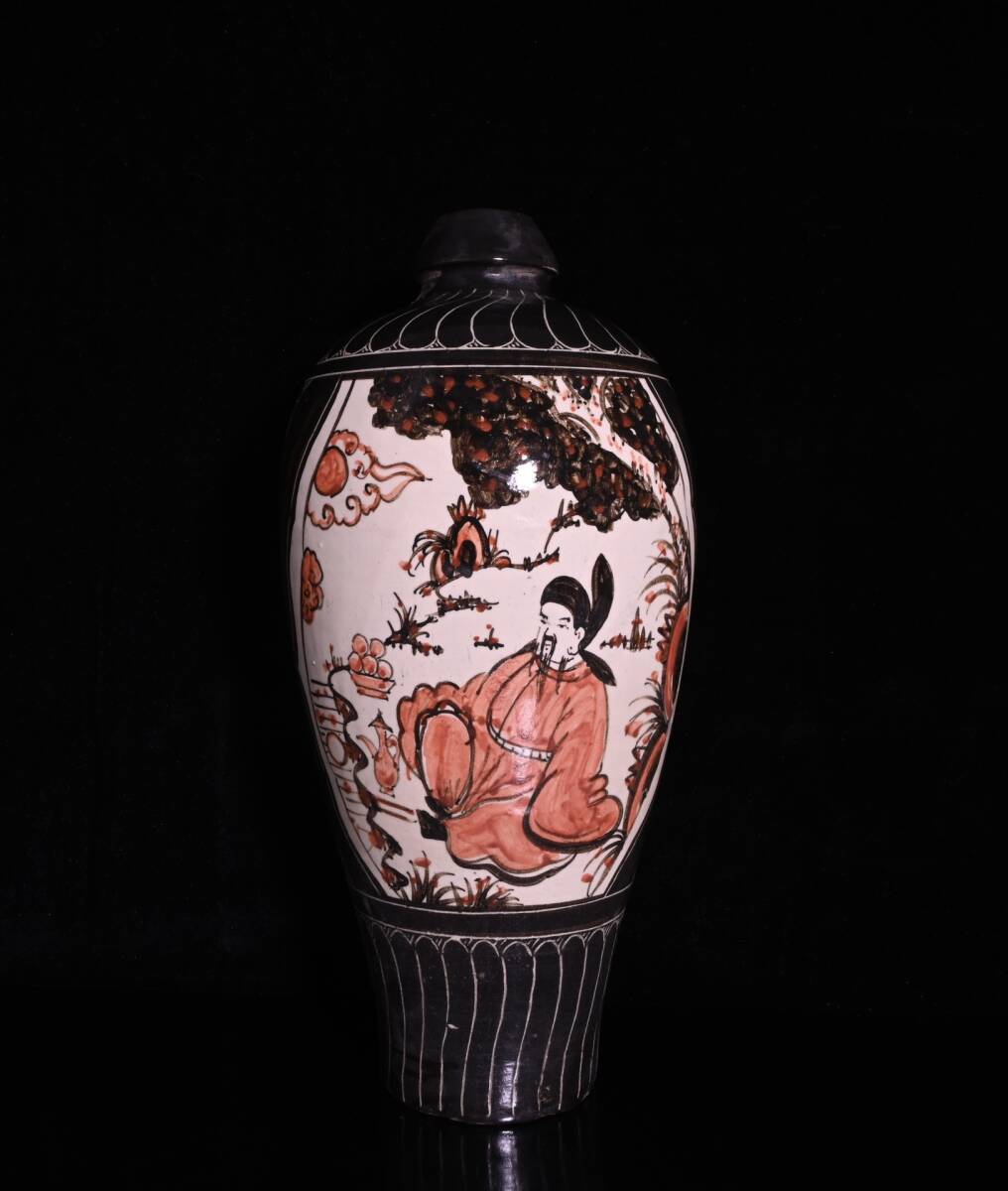 磁器 宋代 磁州窯 彩色された人物の塔式酒壇 唐磁 古