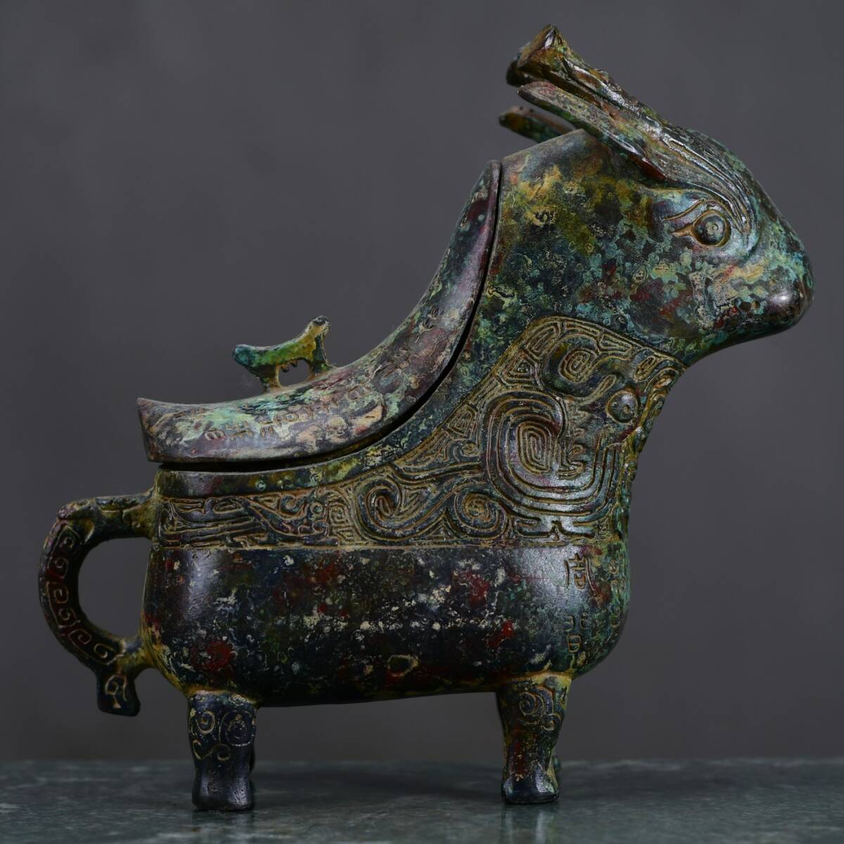 ◇旧家蔵出◇古美術 西周時期 古銅製 青銅器 銘文 牛觚 細密細工