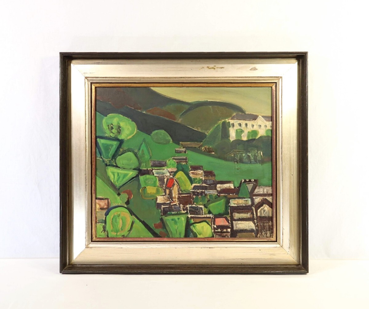 美品 寺井孝「いちょう並木」油彩画 油絵 F10 豪華額装 現美展二科展