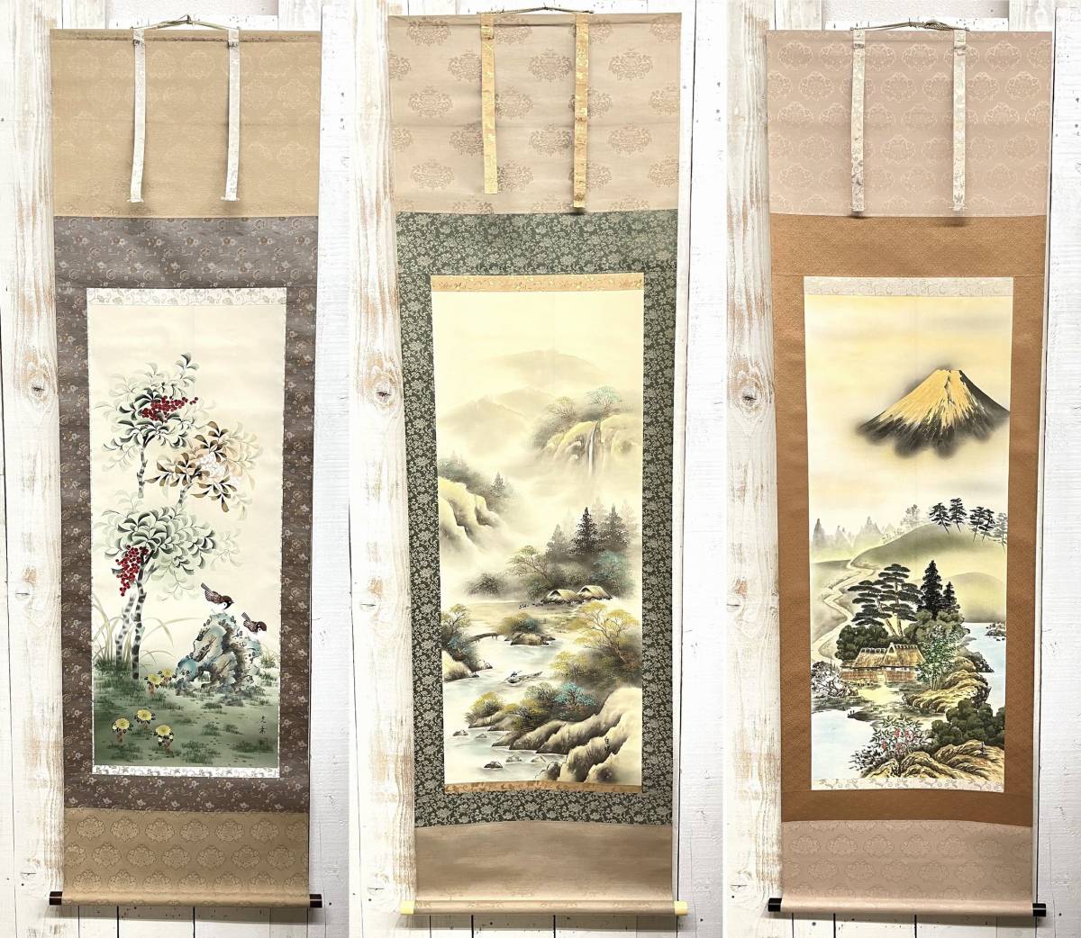 掛け軸 田村天舟 『 秋日 』 絹本 希少 軸装 茶道具 掛軸 美品 です