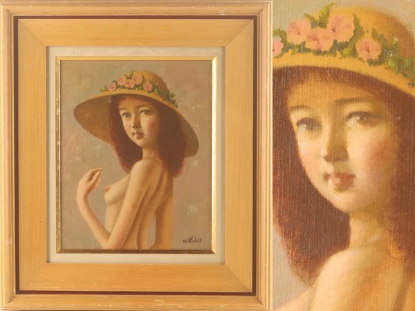 佐藤カツヤ絵画花帽子原画油絵