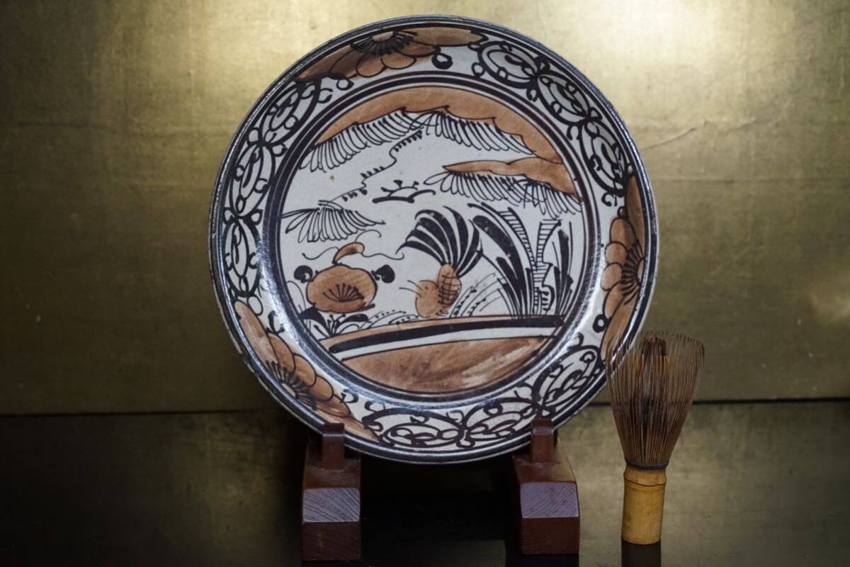 古織部釉行灯皿 古織部 古瀬戸 古民藝 骨董アンティーク 絵皿 江戸時代