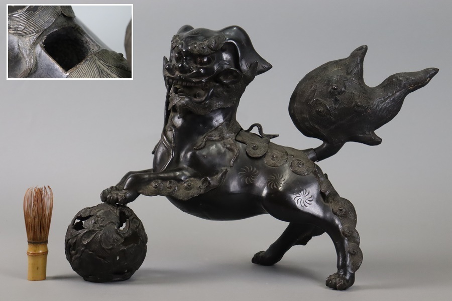 日本赤釉唐獅子 三生蔵 古銅獅子置物 玉獅子 年代物 民藝