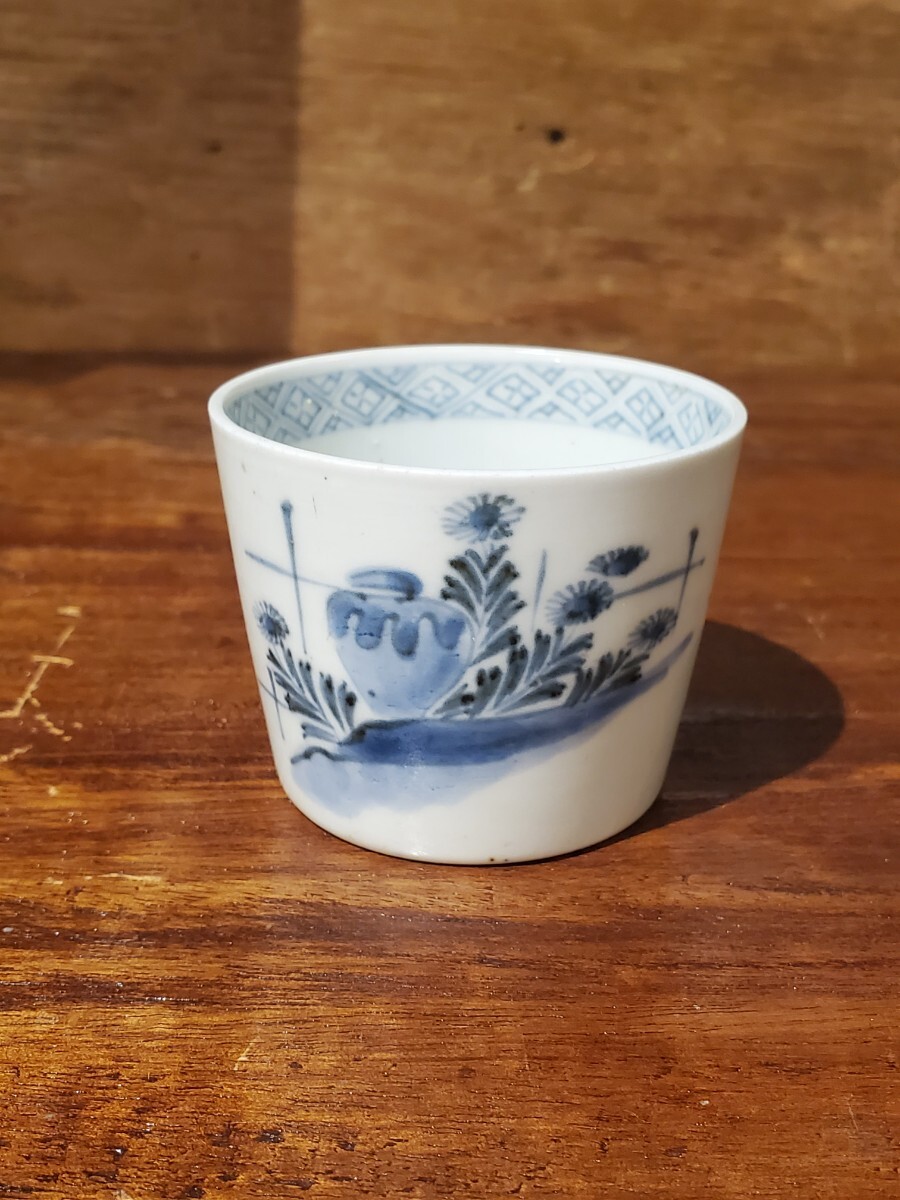 古伊万里 染付 暦紋 蕎麦猪口 江戸期 C736AS-BXr 古伊万里 染付