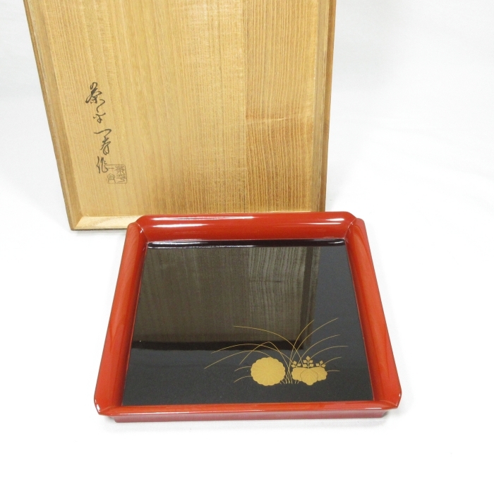 Tatsu Kazuki】茶平一斎 海松貝蒔絵 四方盆 共箱 Tatsu Kazuki様専用