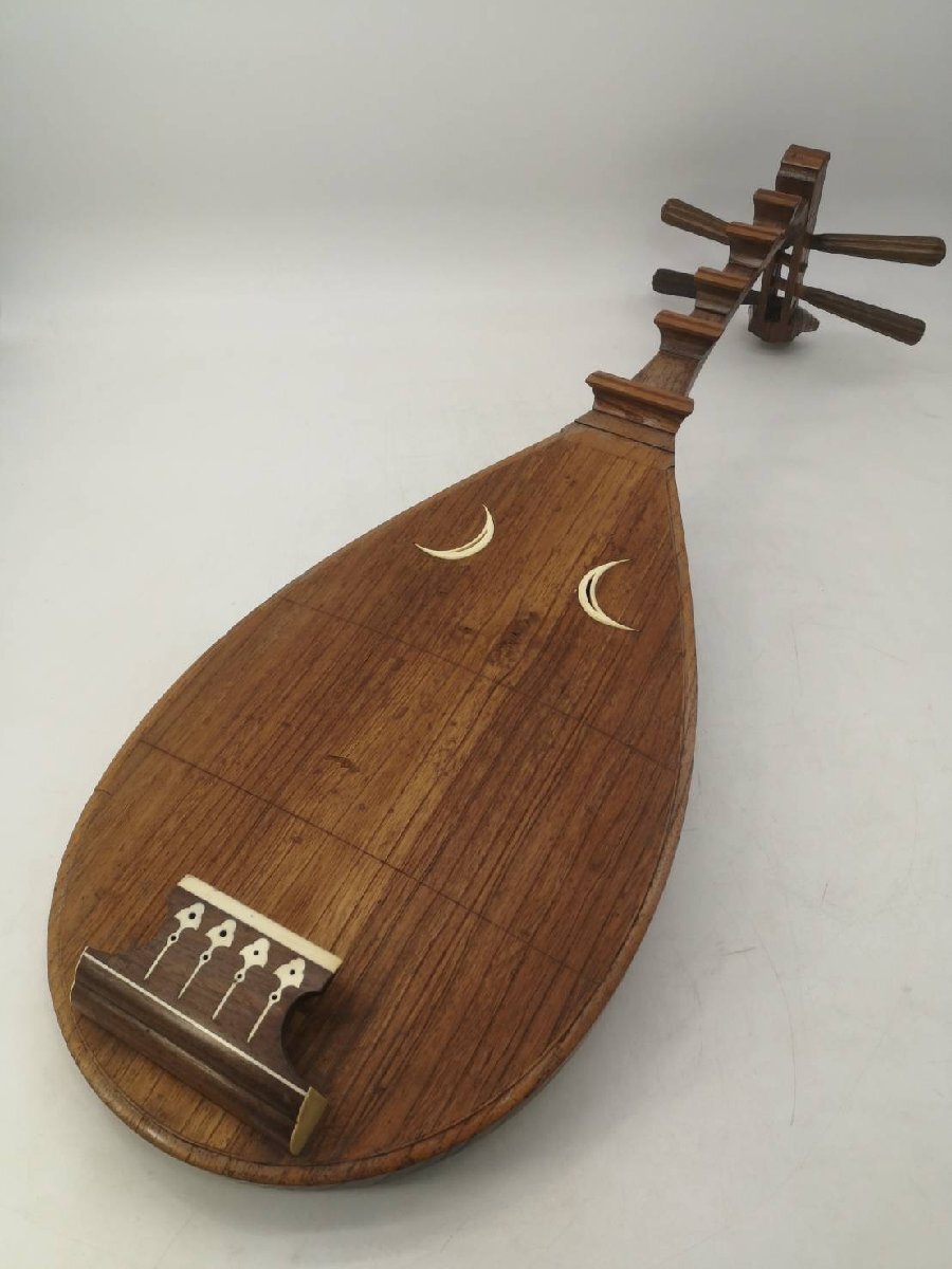 筑前琵琶 四弦五柱 撥 弦楽器 和楽器 琵琶 木製 半月飾り 全長約