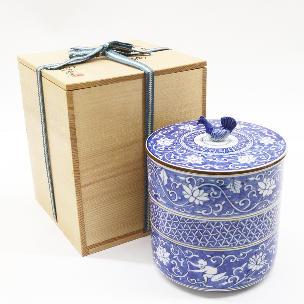 京焼 平安昭阿弥造 染付 山水文 扇面型 向付 五客 共箱 V R9496B 2025