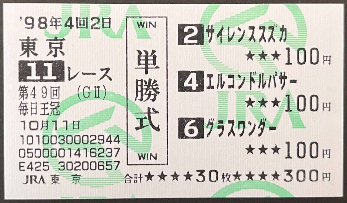 他場的中】毎日王冠 サイレンススズカ単勝馬券 Yahoo!オークション