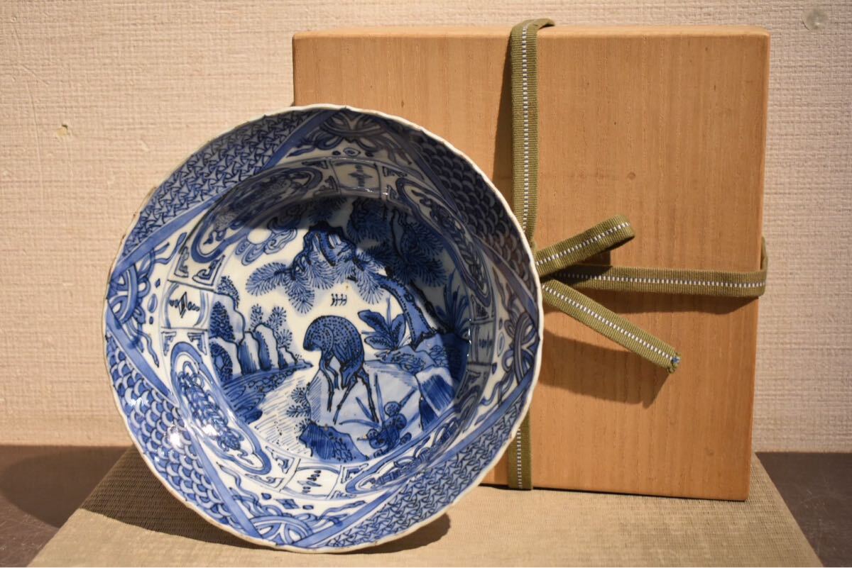 371『染付 山水 輪花皿』 /骨董品 古美術 古道具 アンティーク 古