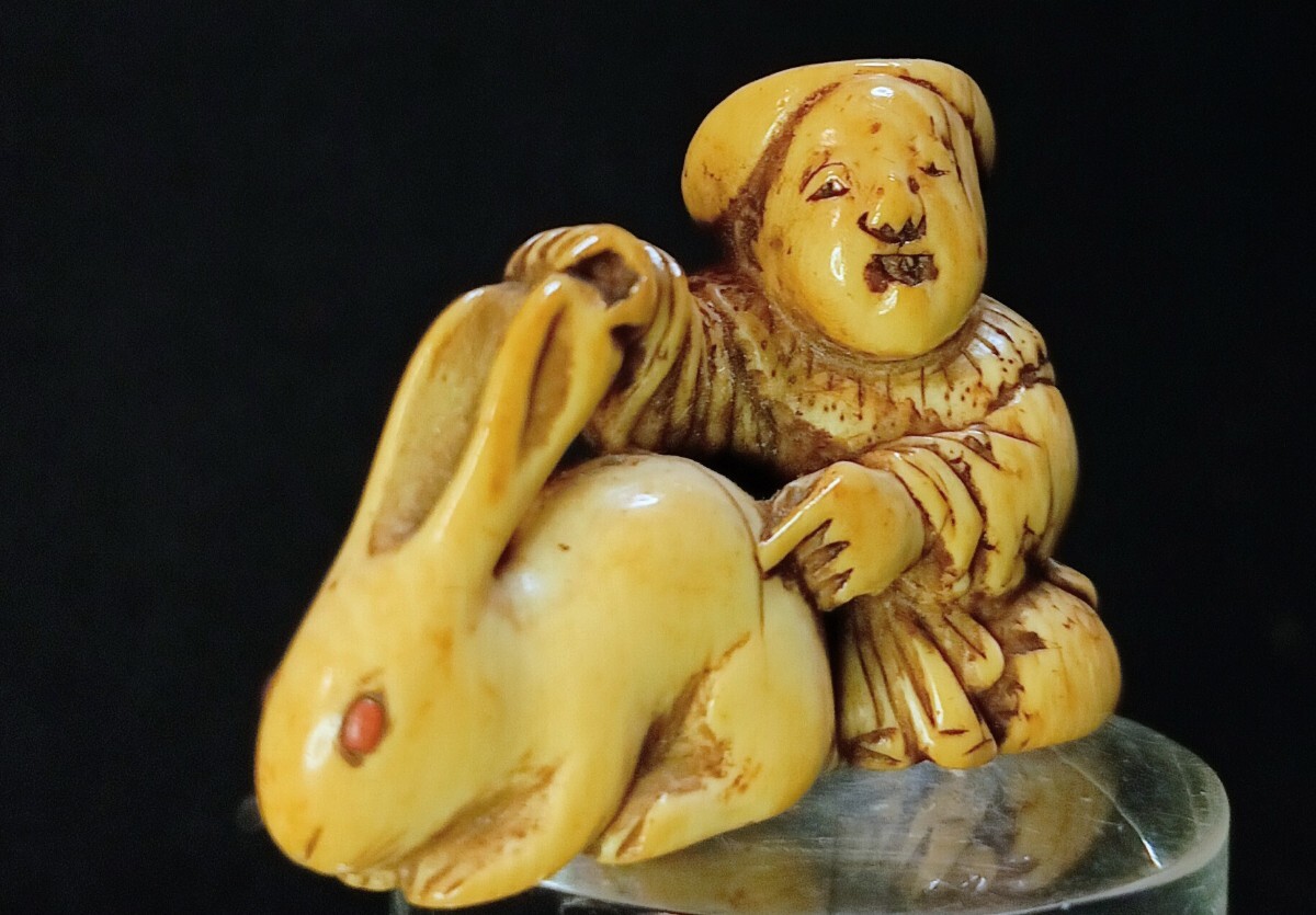 極上細密細工 天然白材 唐子 人物 根付 時代 東洋彫刻 アンティーク