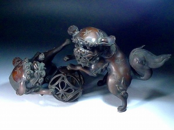 Yahoo!オークション -「唐獅子 置物」(銅製) (金属工芸)の落札相場