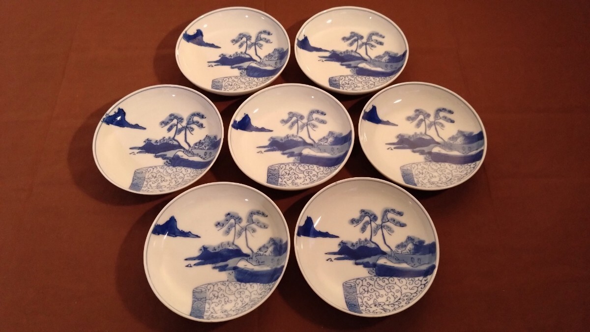 古伊万里 瑠璃釉金彩 山水画紋様 豆皿 4 客 古伊万里 瑠璃釉金彩