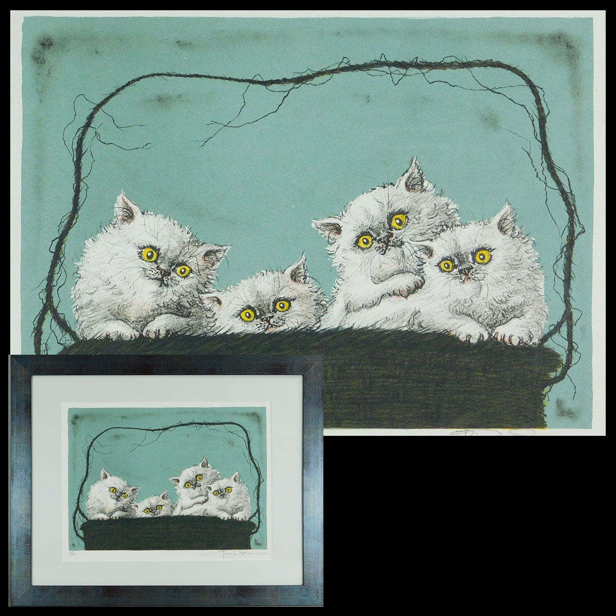 小澤清人 ビー玉と猫 リトグラフ 小澤清人 ビー玉と猫 リトグラフ