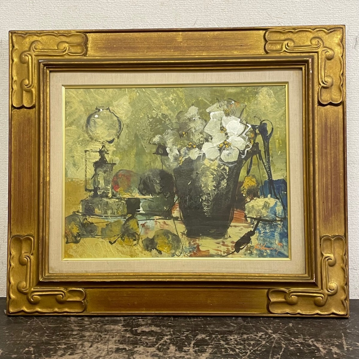 h*7様 「真作」池田秀郎「果実と花」静物画 油彩画 額装