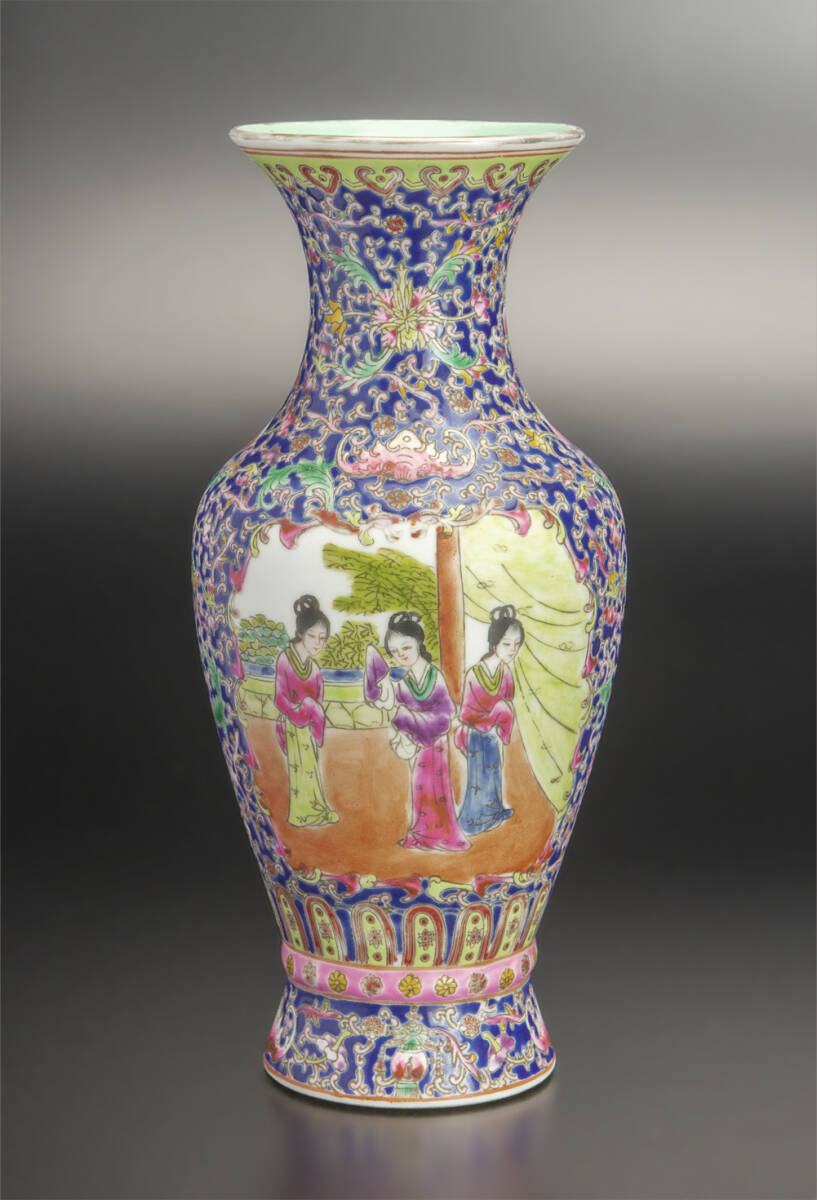 民国 粉彩仕女瓶 大清乾隆年制款 中国 古美術