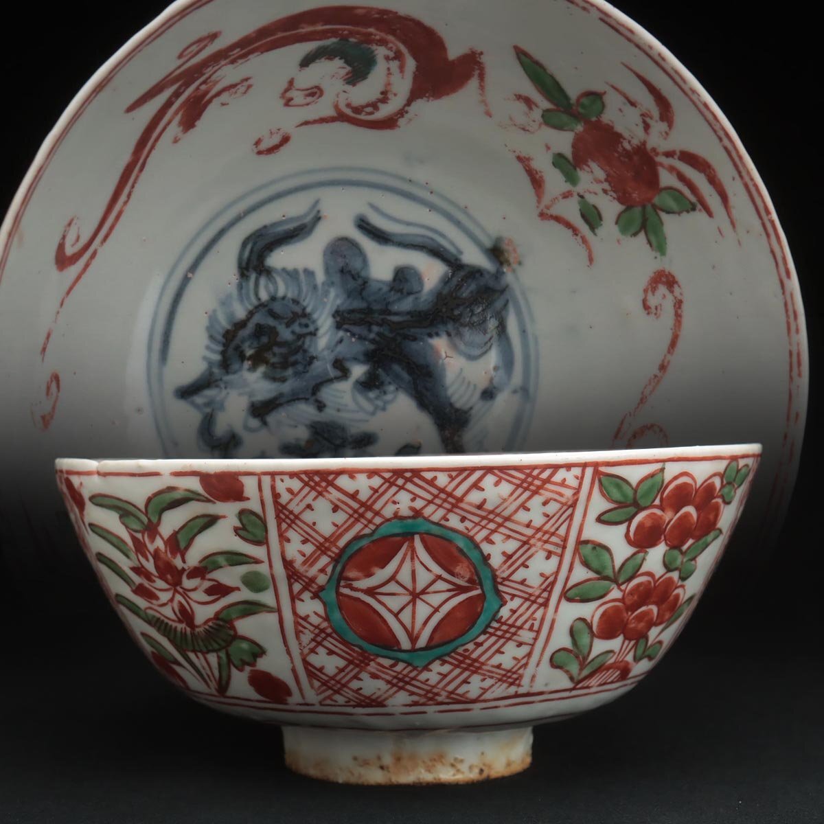 中国明時代黄釉染付(青花)大皿（元箱付き） 中国明時代黄釉染付(青花