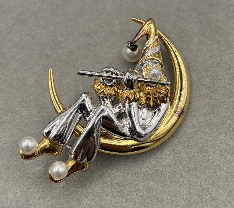 MIKIMOTO ミキモト 購入 パール ブローチ フルート奏者 月 ピエロ