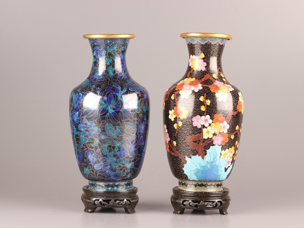 時代 中国古玩 唐物 古七宝 七宝焼 景泰藍 花瓶 花入 細密細工 時代物 花