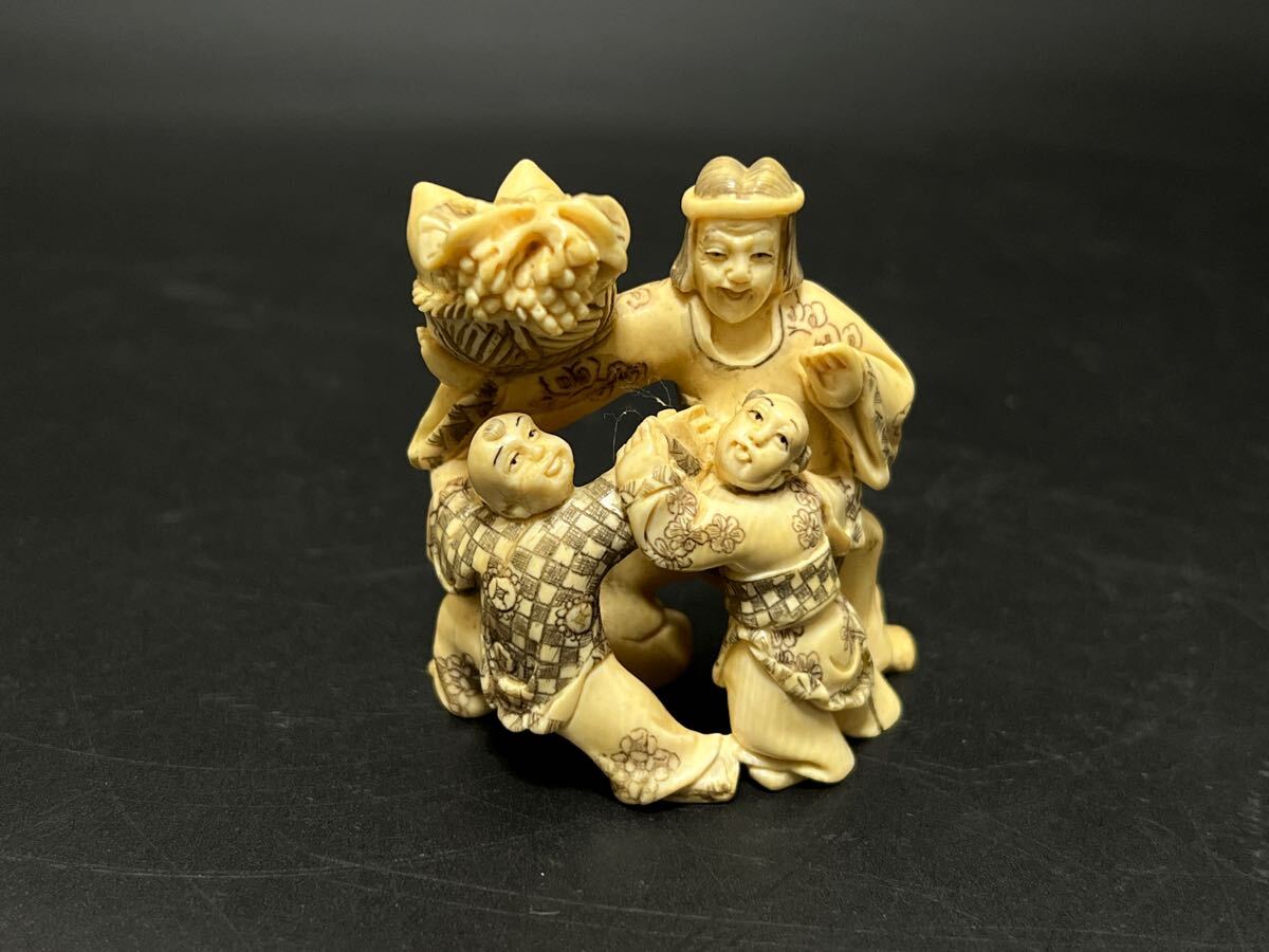 夕霧】提げ物根付 鹿骨彫瓢箪仙人根付 江戸時代 時代提物 根付