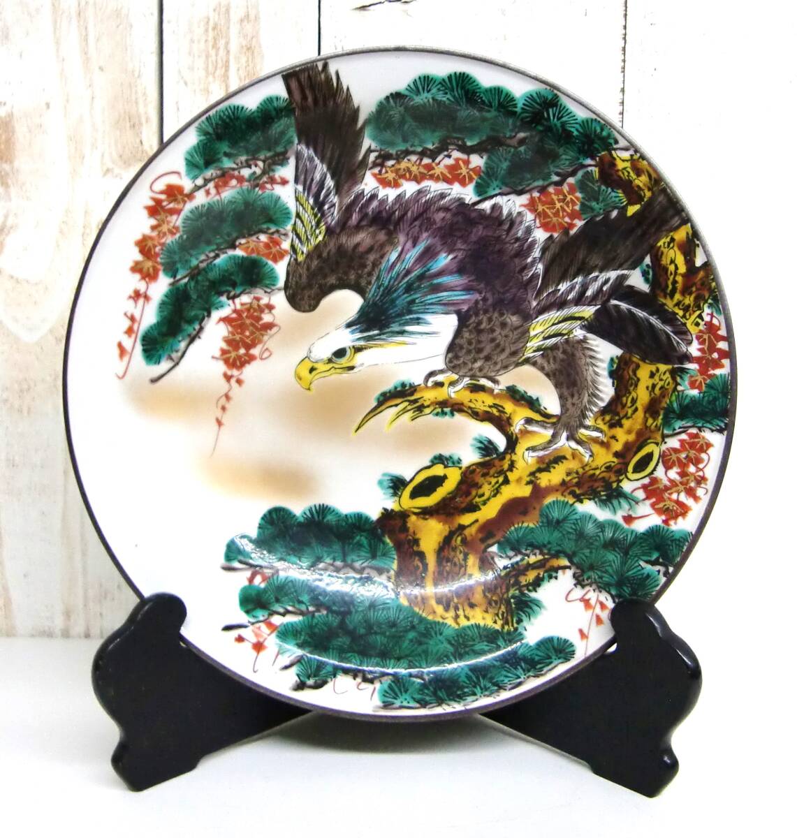九谷焼 昇竜作 飾り大皿12号本金 松鷹 九谷焼 昇竜作 飾り大皿12号本金