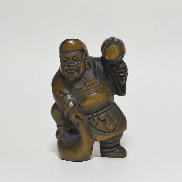 根付 布袋様 七福神 柘植 木彫品 木製 彫刻品 現品お渡し na07-b2-5(