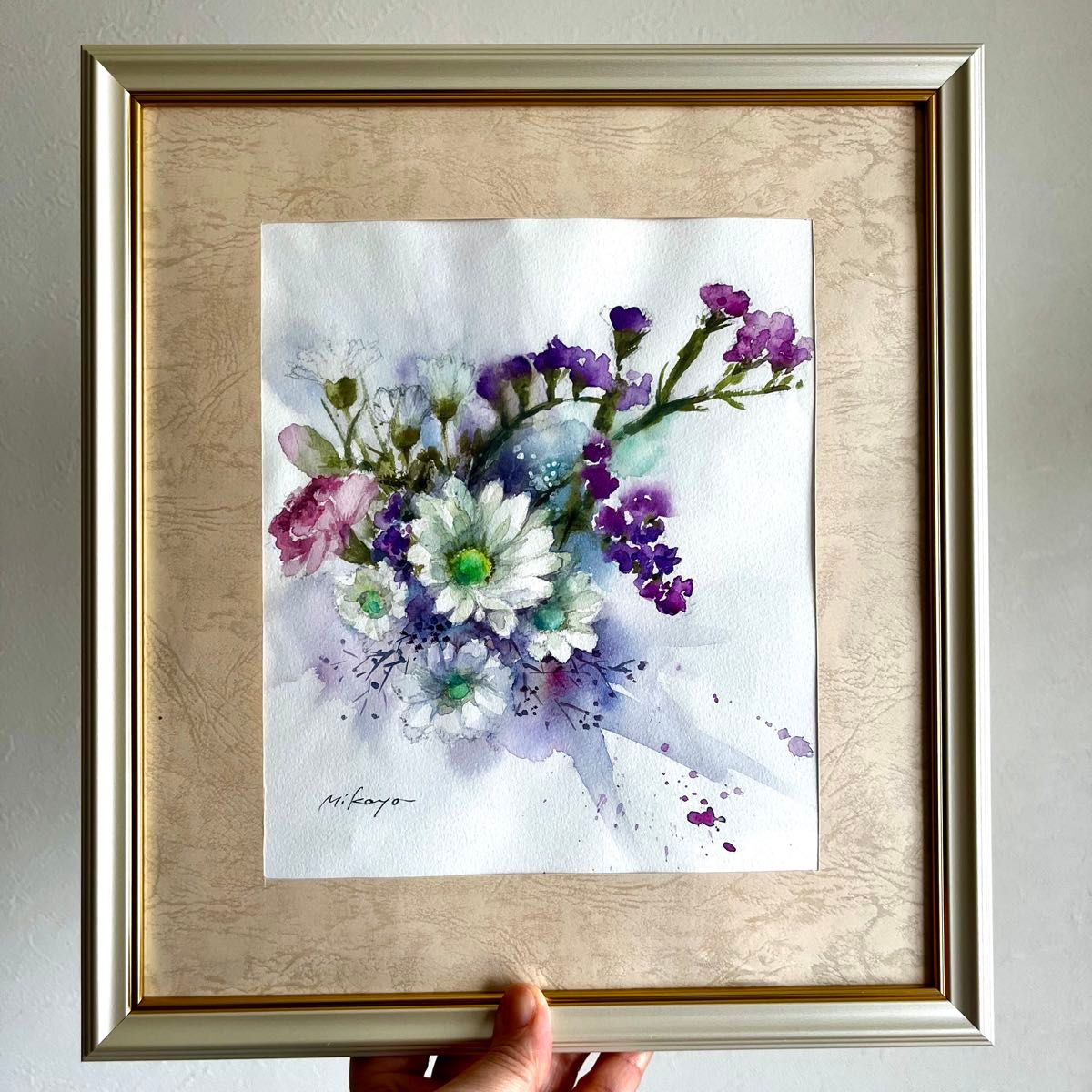 水彩画 原画 苺 フルーツ 井上美香代 真作 絵 絵画 手描き いちご 金運