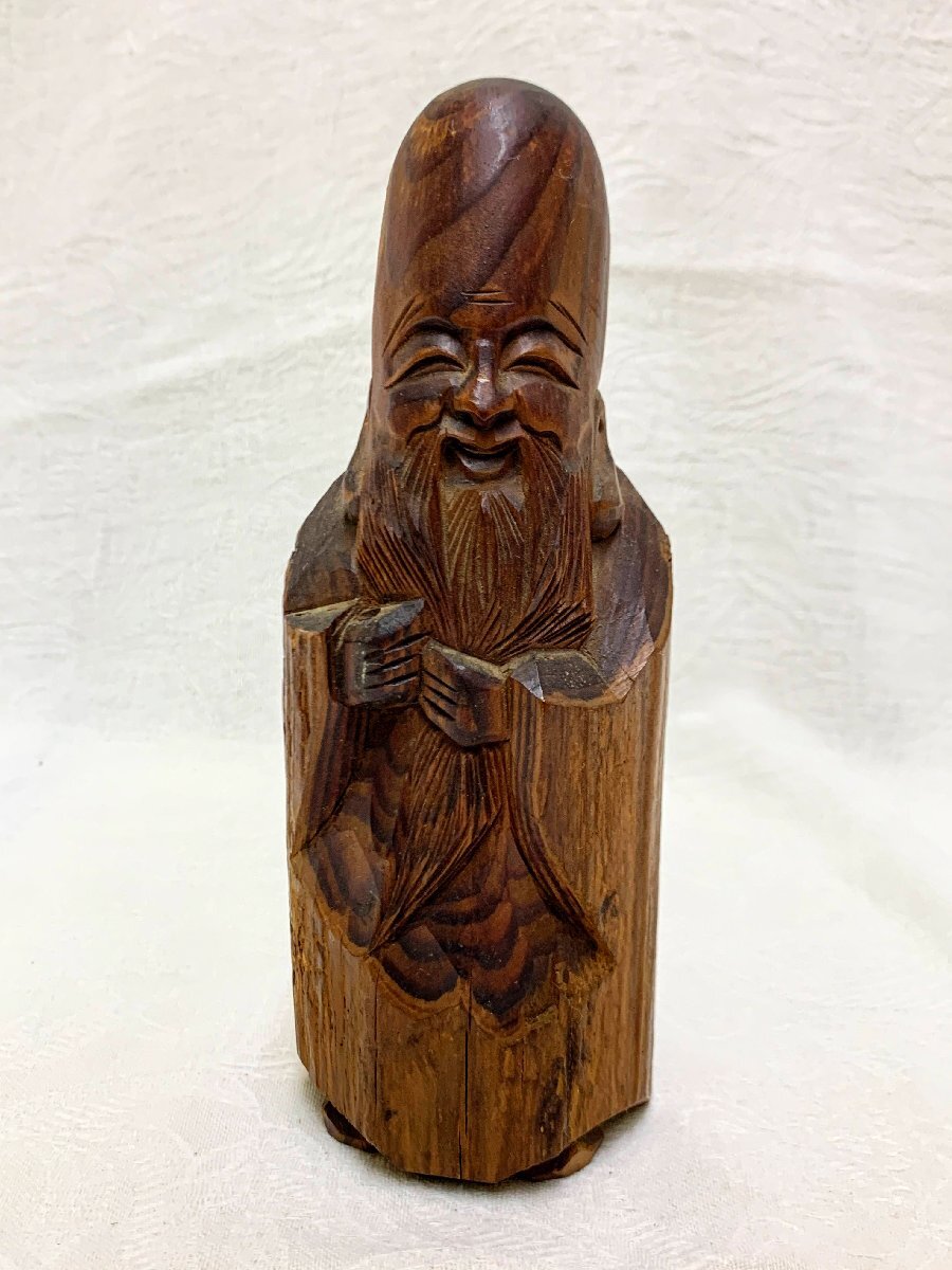 一刀彫『福禄寿寿老人』逸品、高さ42cm(如意棒含)