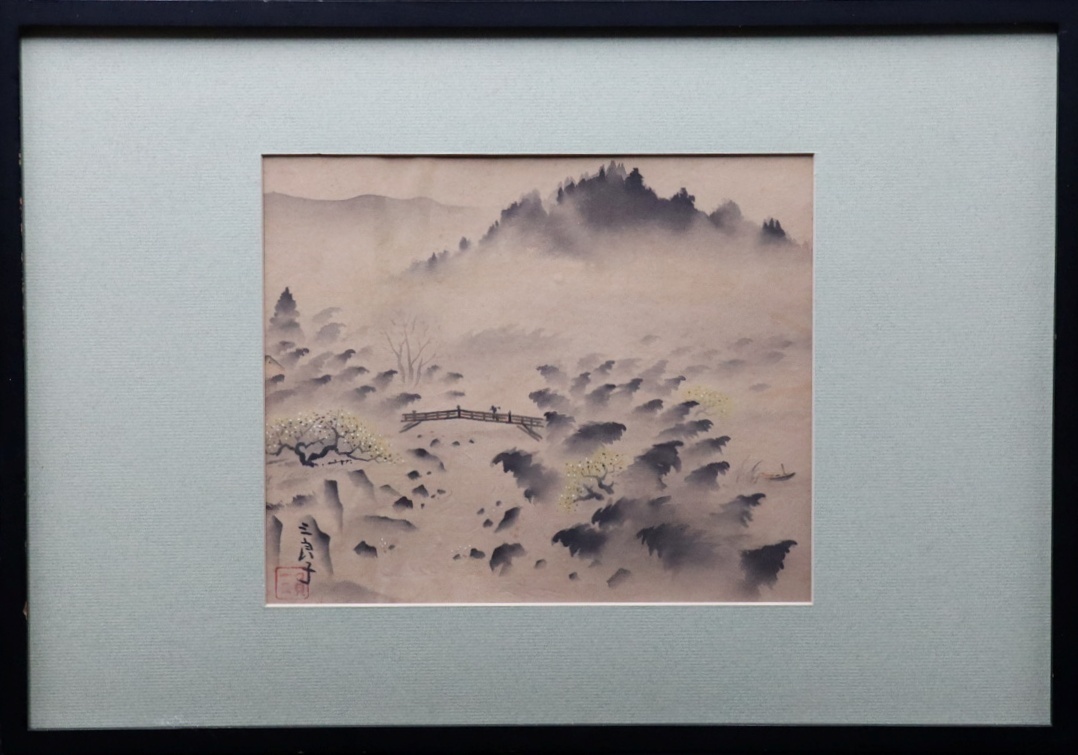 尾形松仙【松仙会主宰】油彩【尾瀬の朝】 油彩スチール額装 肉筆画 真