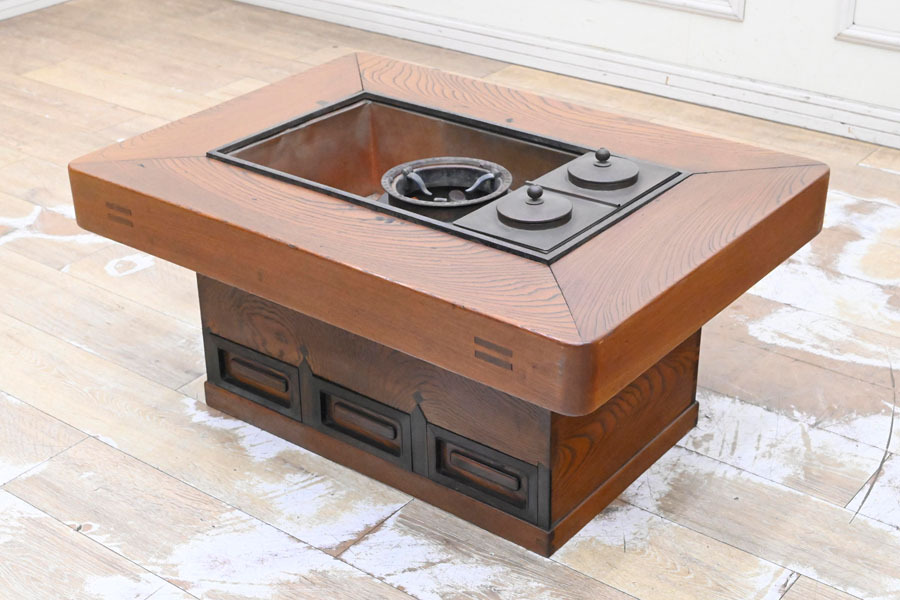 長火鉢（関西火鉢）火箸・小物入れ付き 美品