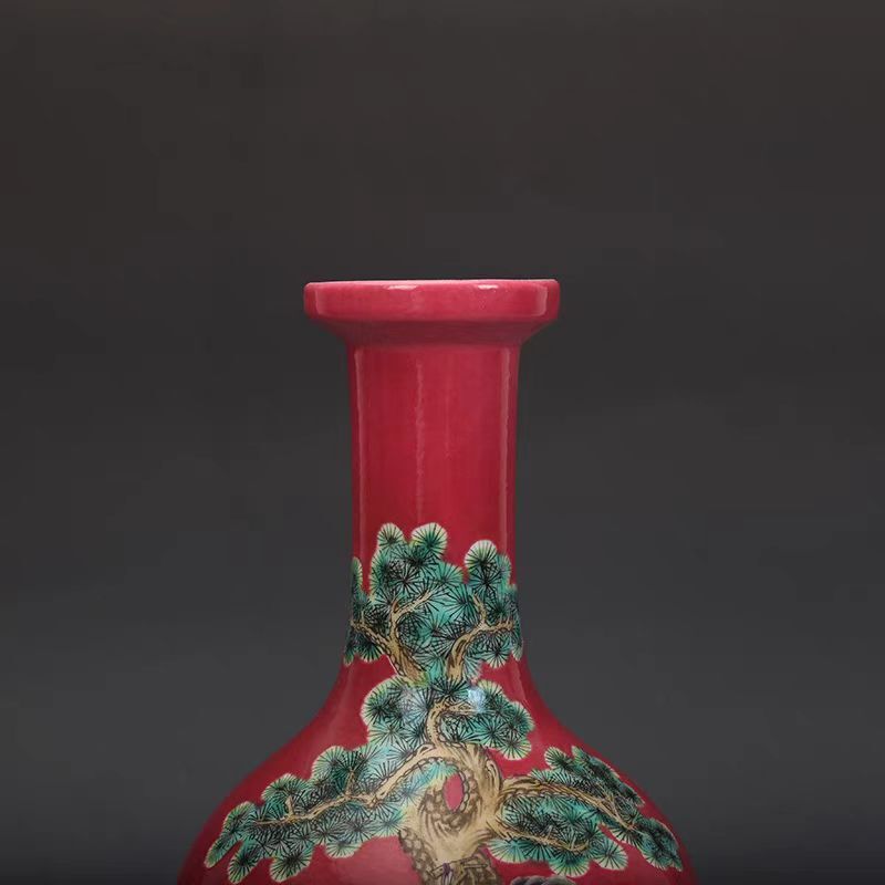 清時代 雍正年製款 古陶磁器 粉彩 人物故事紋 盤口瓶