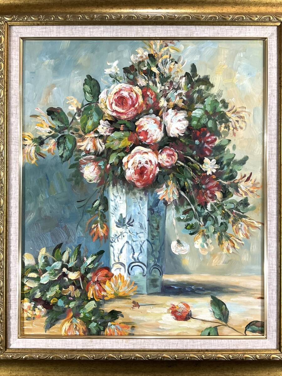 井ケ田昭一 油彩 額縁 花瓶のバラ 井ケ田昭一 油彩 額縁 花瓶のバラ 井