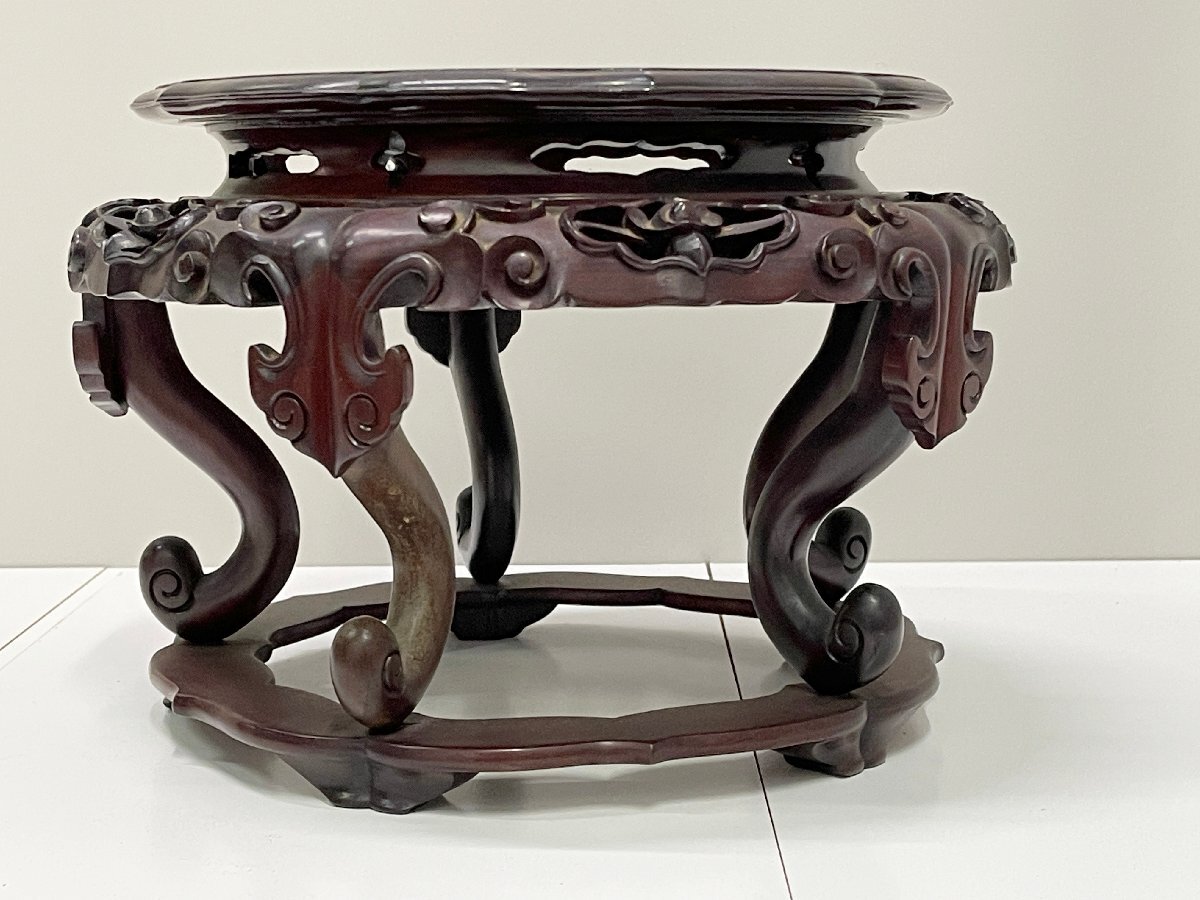 都涼音】うぶ買取品！時代唐物 唐木 紫檀 透かし彫り四方花台 香炉台