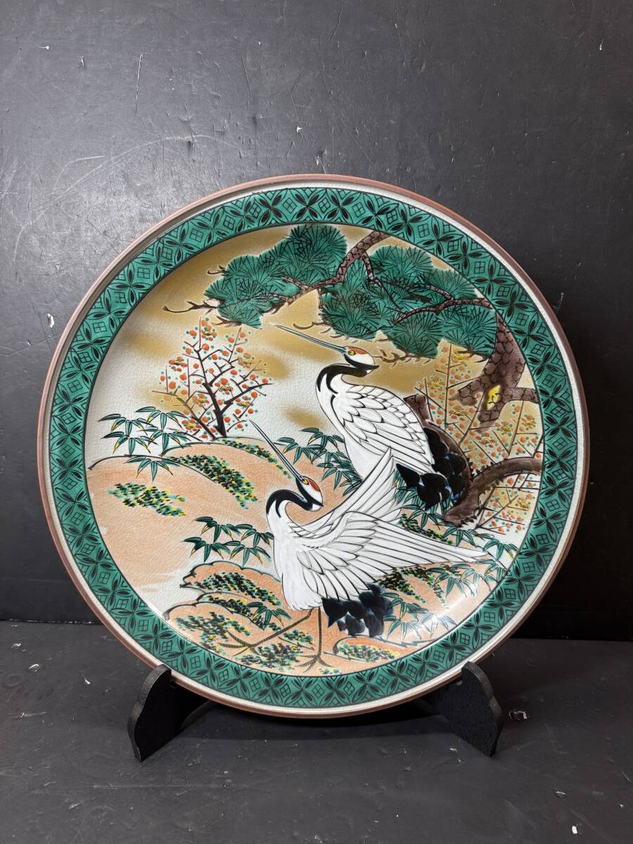 九谷焼色絵鶴亀図扇形刺身皿 5枚 [B31710] 九谷焼色絵鶴亀図