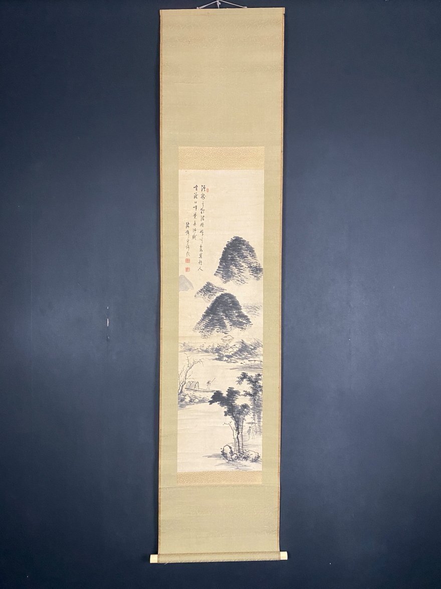 ♥掛軸 模写 文晁 小さな 掛け軸 骨董品 谷文晁 山水図｜古美術