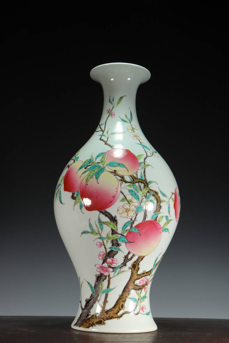 中国古玩 大清雍正年製 魚尾花瓶 箱なし 台座付き 約36cm 中国美術