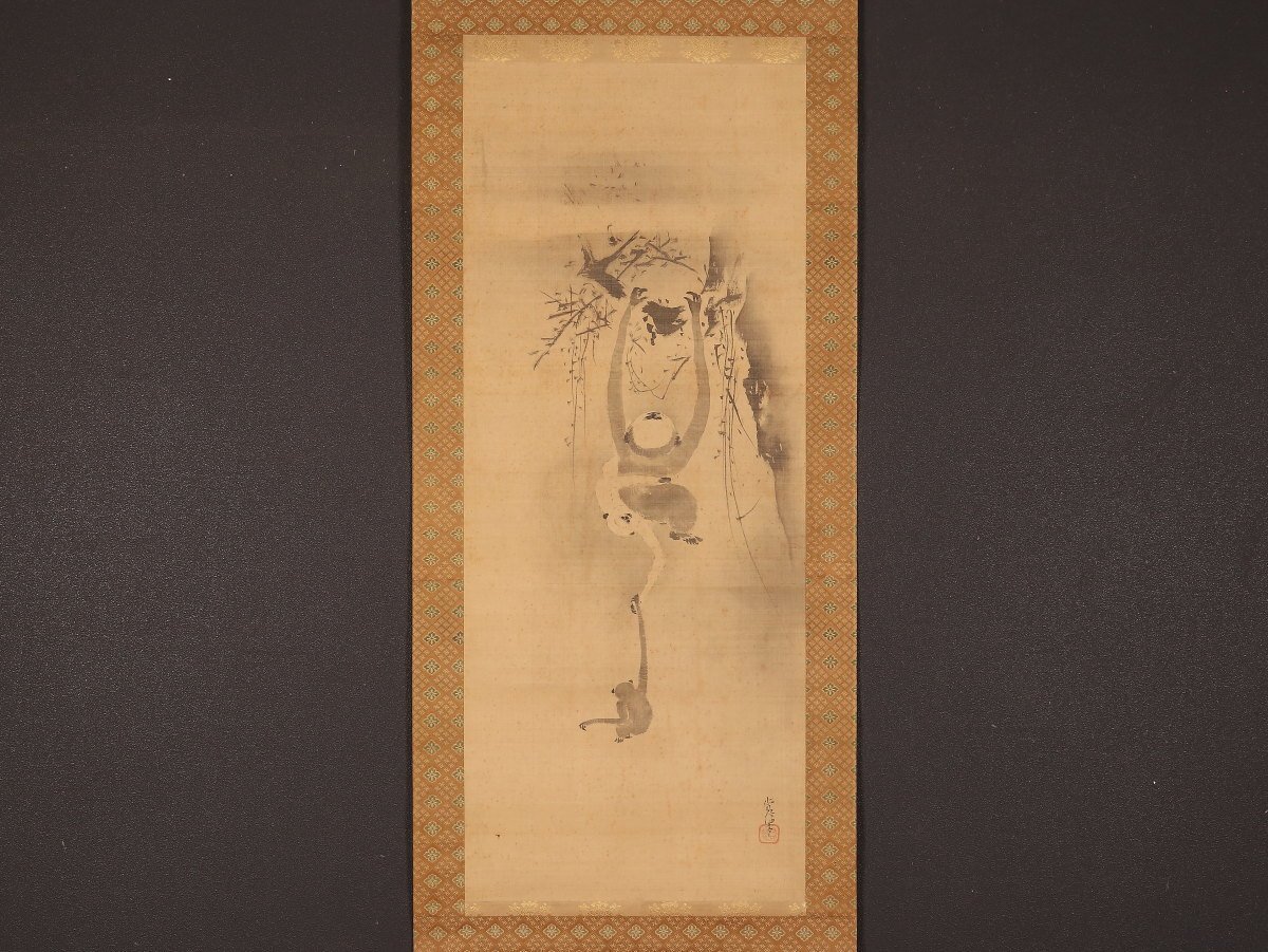 狩野常信画、軸、41.91センチ、共箱、『茅野』古画、名家の蔵出し