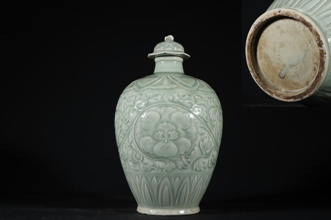 耀州窯刻花福鹿斗笠碗 唐物 古賞物 茶道具 煎茶碗 中国古美術 骨董品