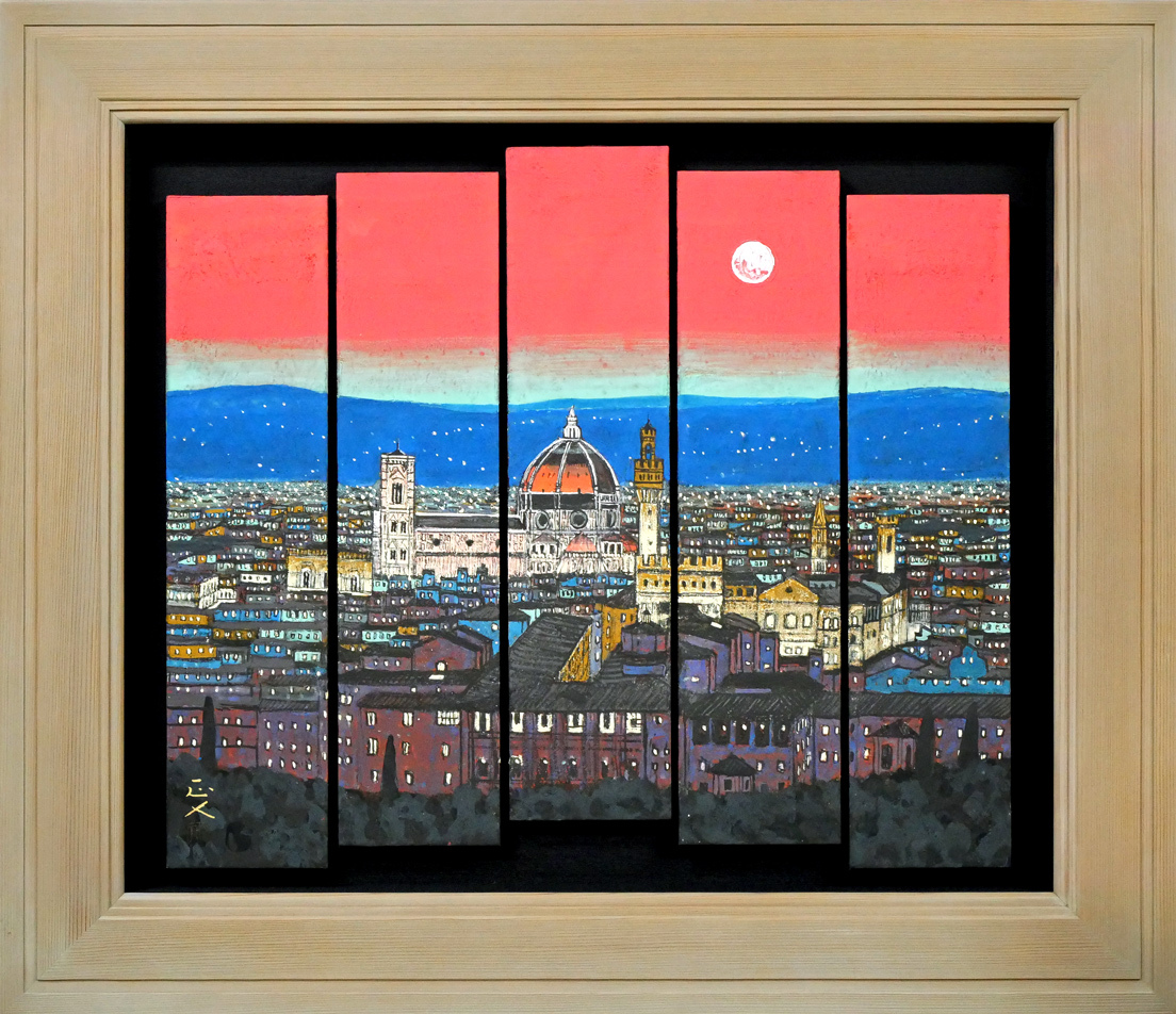 イタリア ヴィンテージ 大判 無垢 木枠 額装 アート パネル 大型 特大