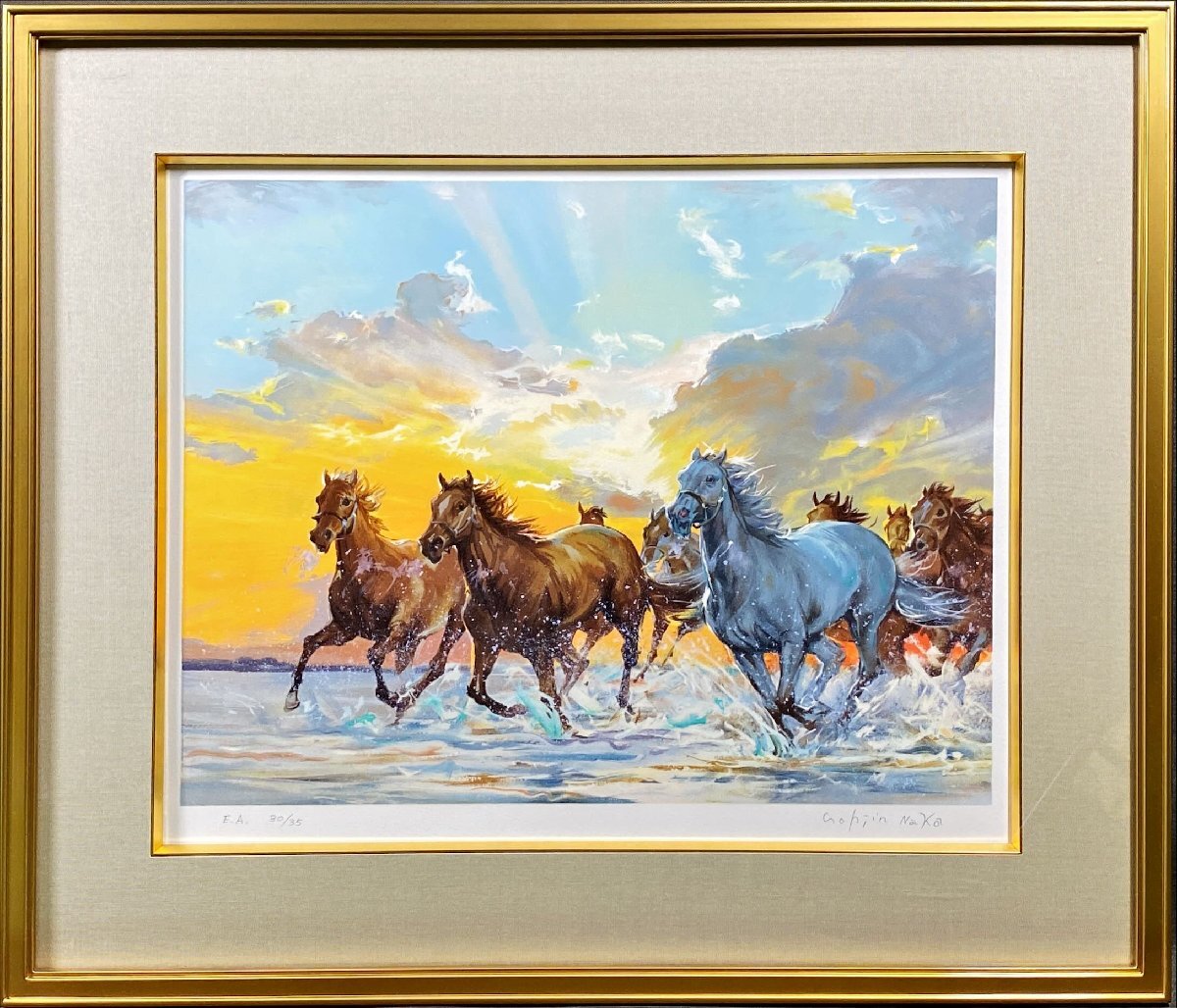 最終値下げ 中畑艸人 馬 さつき 油彩3号 動物画 梅田画廊 原画 油絵