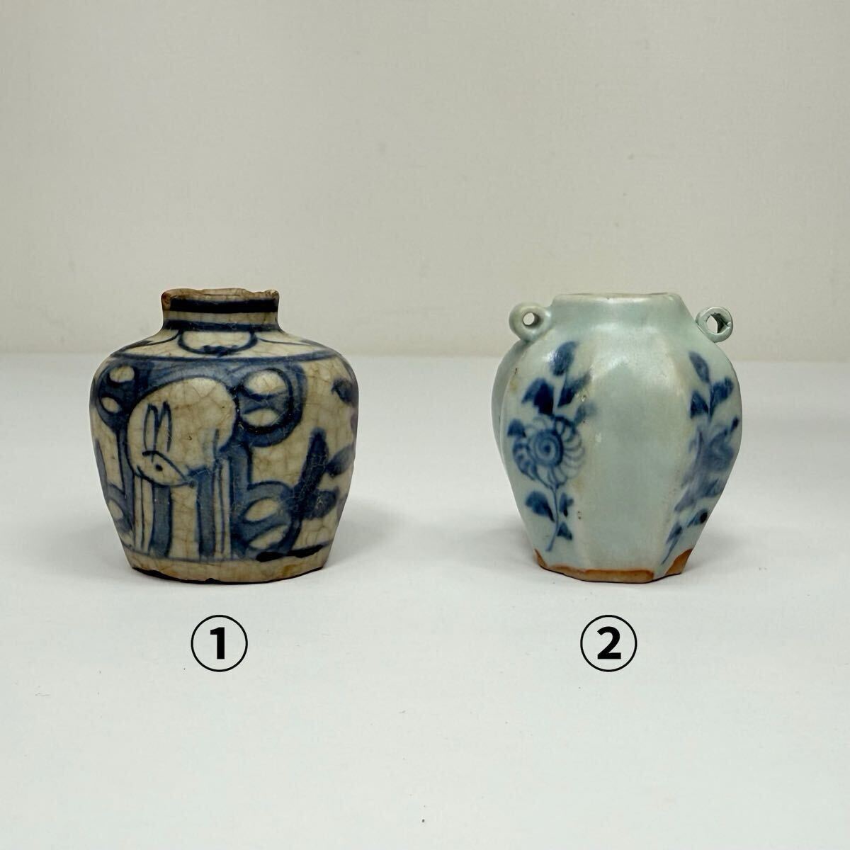 中国古美術? 染付け水差 小壺 蓋付き鉢 福寿 美術品 骨董品